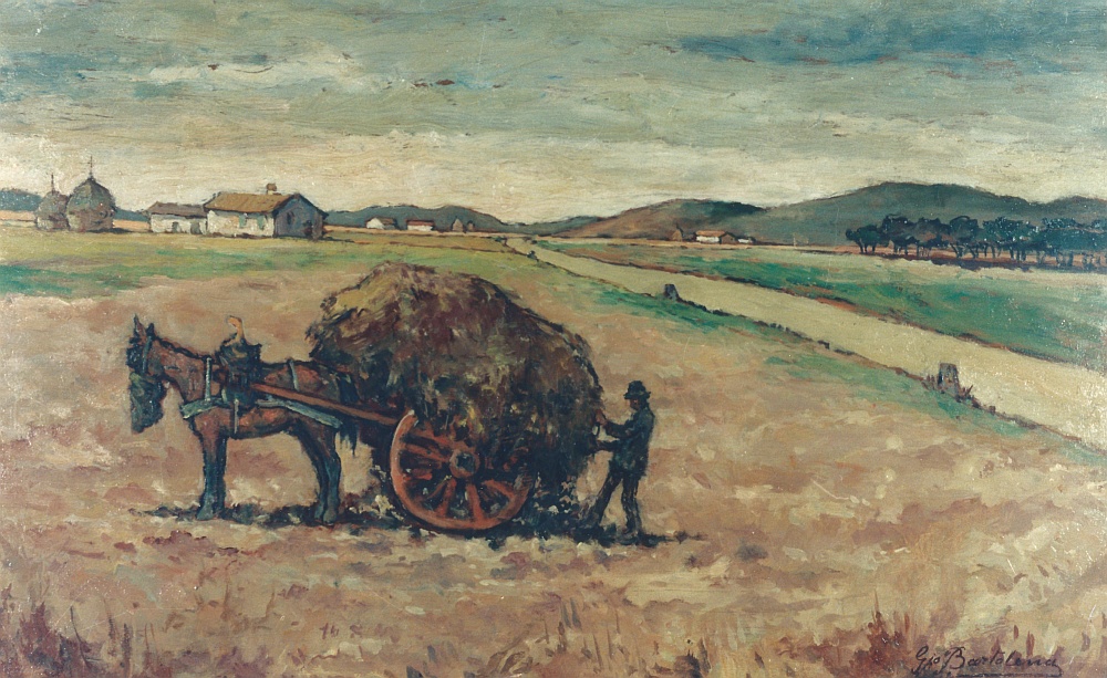  GIOVANNI BARTOLENA, 'Paesaggio maremmano', olio su compensato 